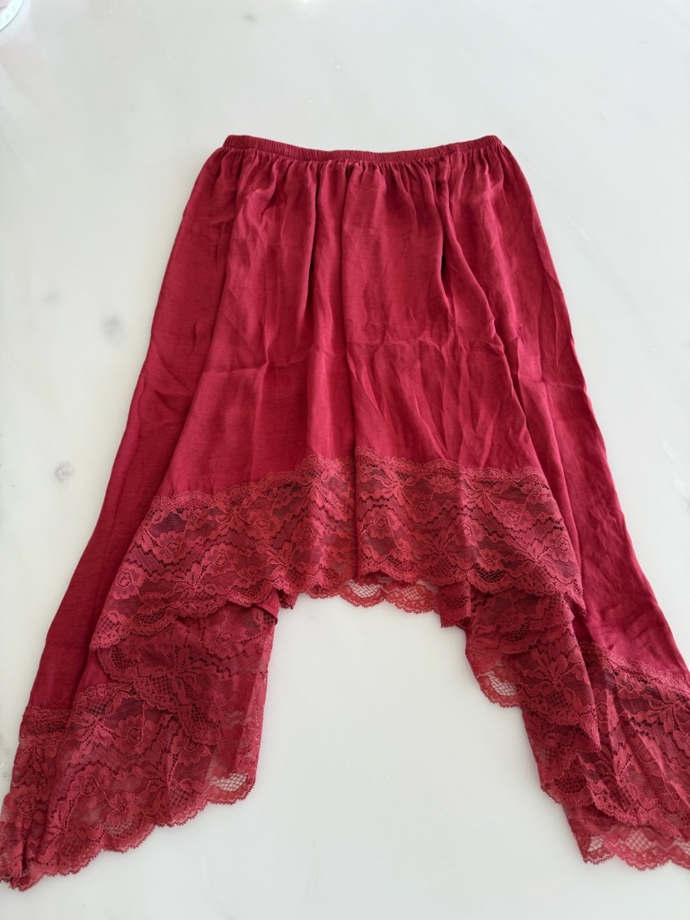 aerie Burgundy High-Low Lace Trim Skirt
